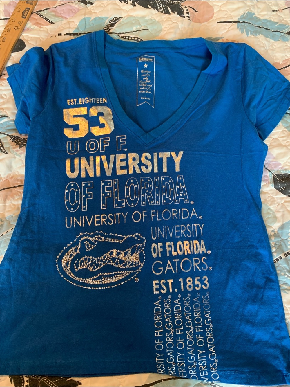 Womens’ V-neck Blue Collegiate University of Florida short sleeve top
